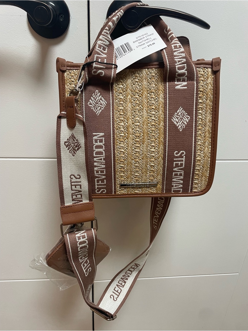 Steve Madden bwebber Straw Satchel Crossbody Bag Viral Tik Tok NEW tan brown